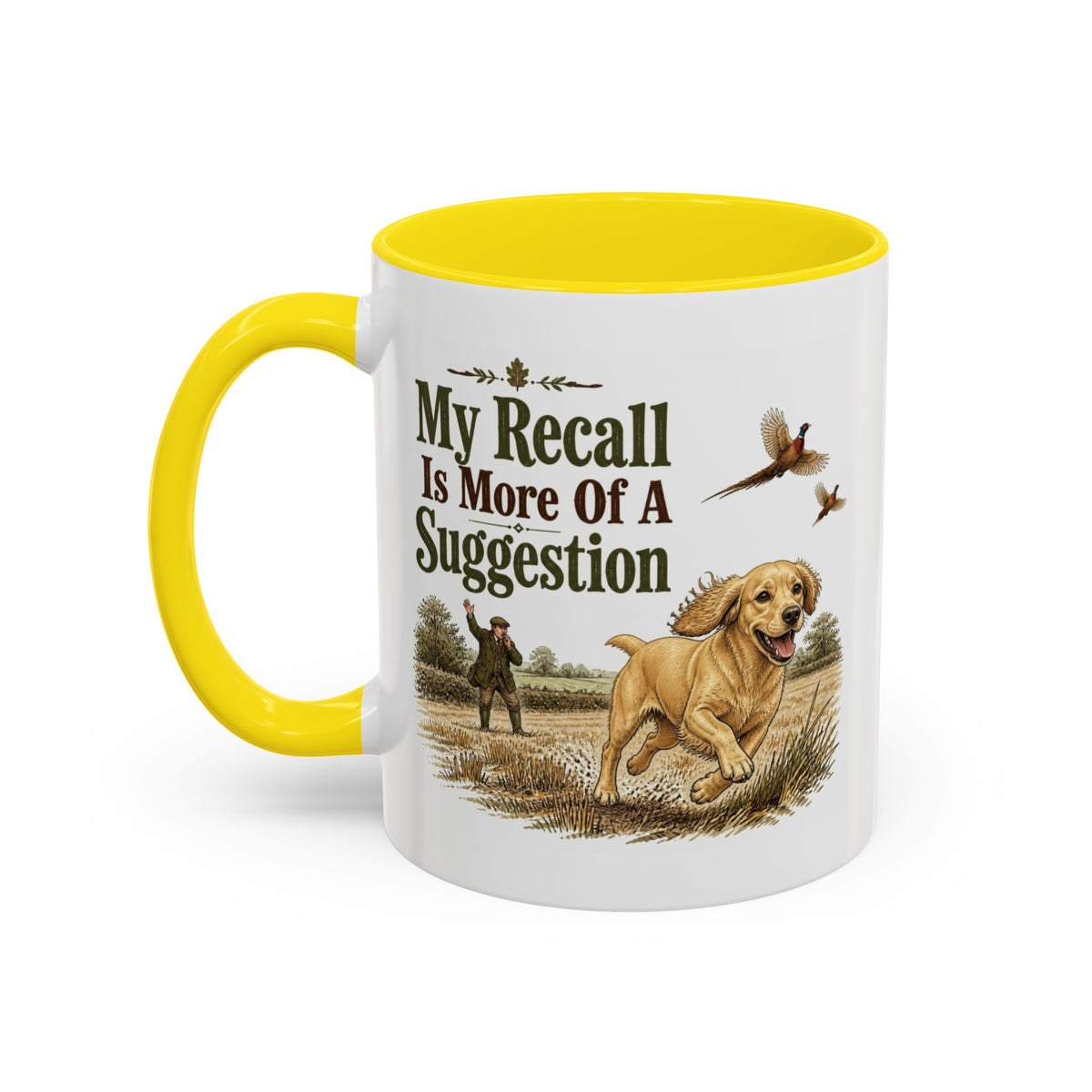 Funny Golden Cocker Spaniel Mug - My Recall Is More Of A Suggestion, Working Gun Dog Gift, Pheasant Shooting Mug, 11oz