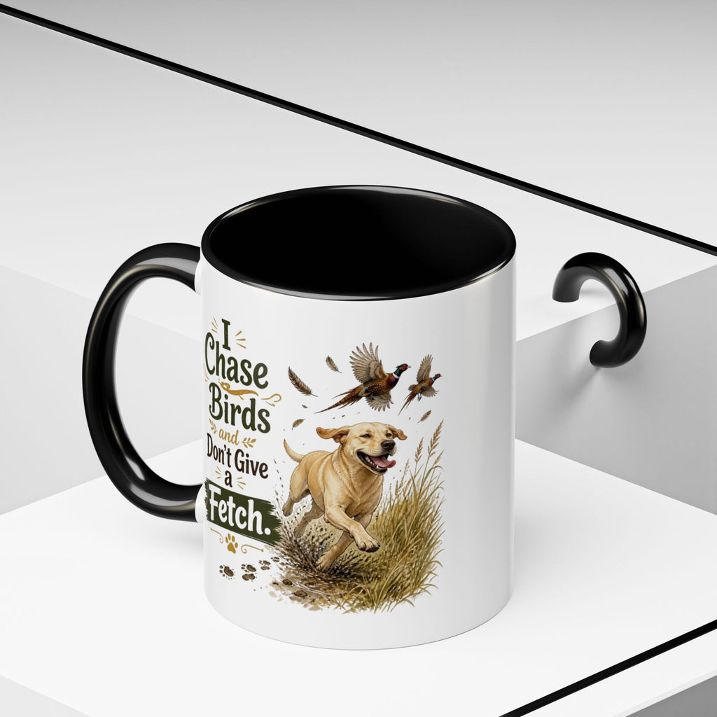 Funny Yellow Labrador Mug - I Chase Birds and Don't Give a Fetch, Working Gun Dog Gift, Pheasant Shooting Mug, 11oz