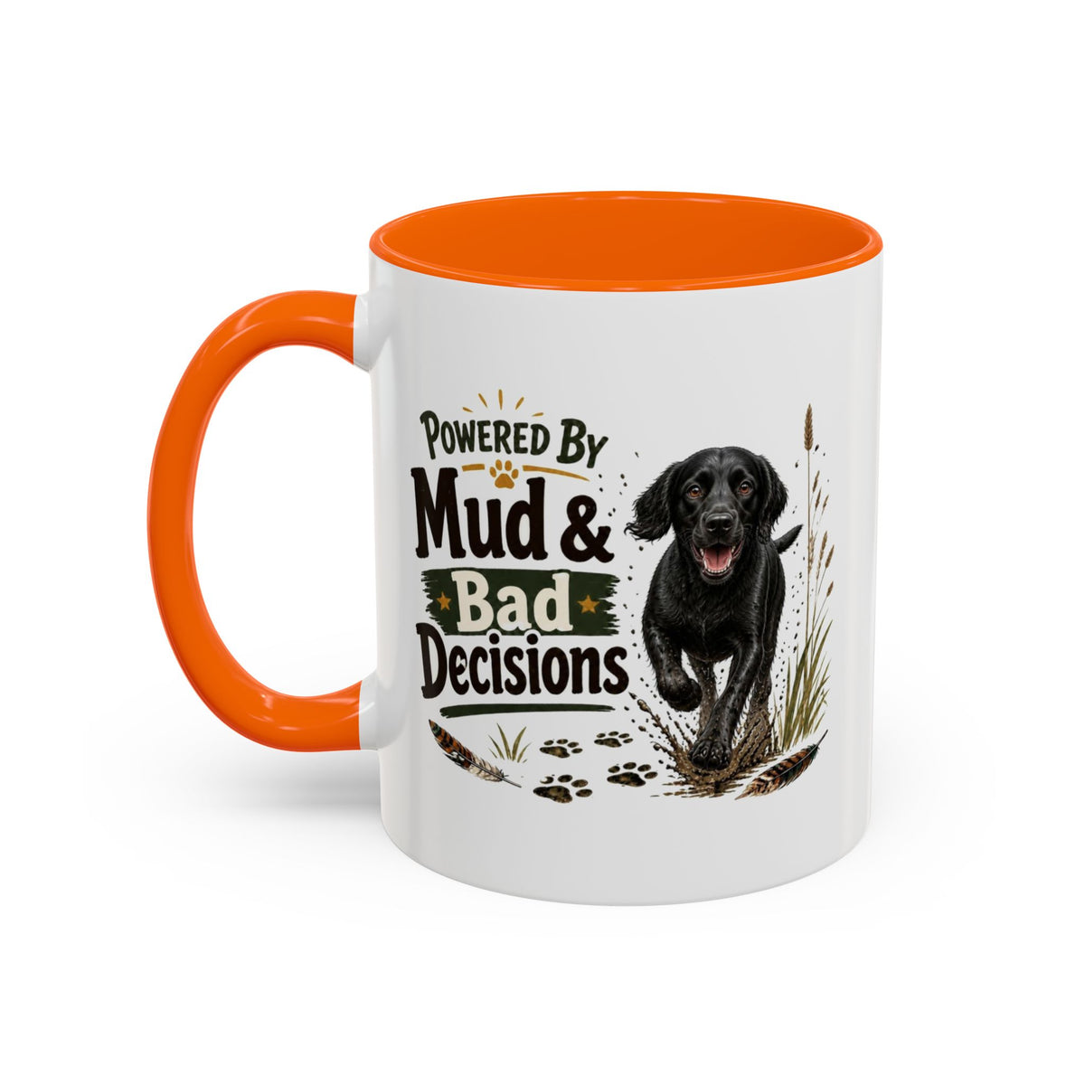 Funny Black Cocker Spaniel Mug - Powered By Mud & Bad Decisions, Muddy Dog Owner Gift, Gundog Lover Coffee Mug, 11oz