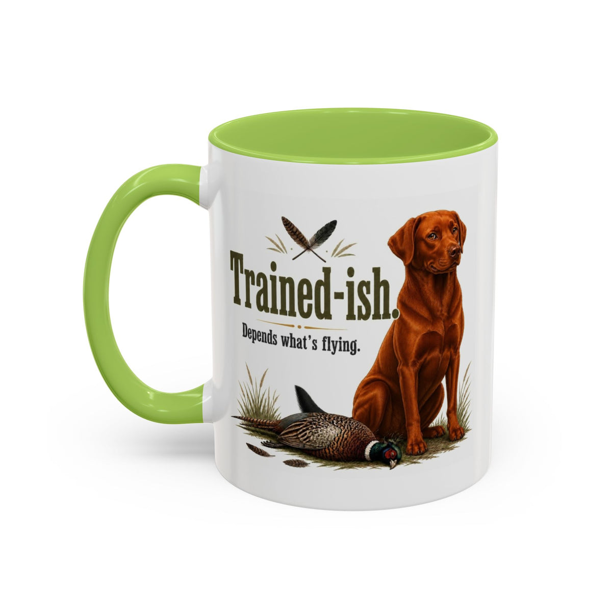 Funny Fox Red Labrador Mug - Trained-ish Depends What's Flying, Working Gun Dog Gift, Pheasant Shooting Mug, 11oz