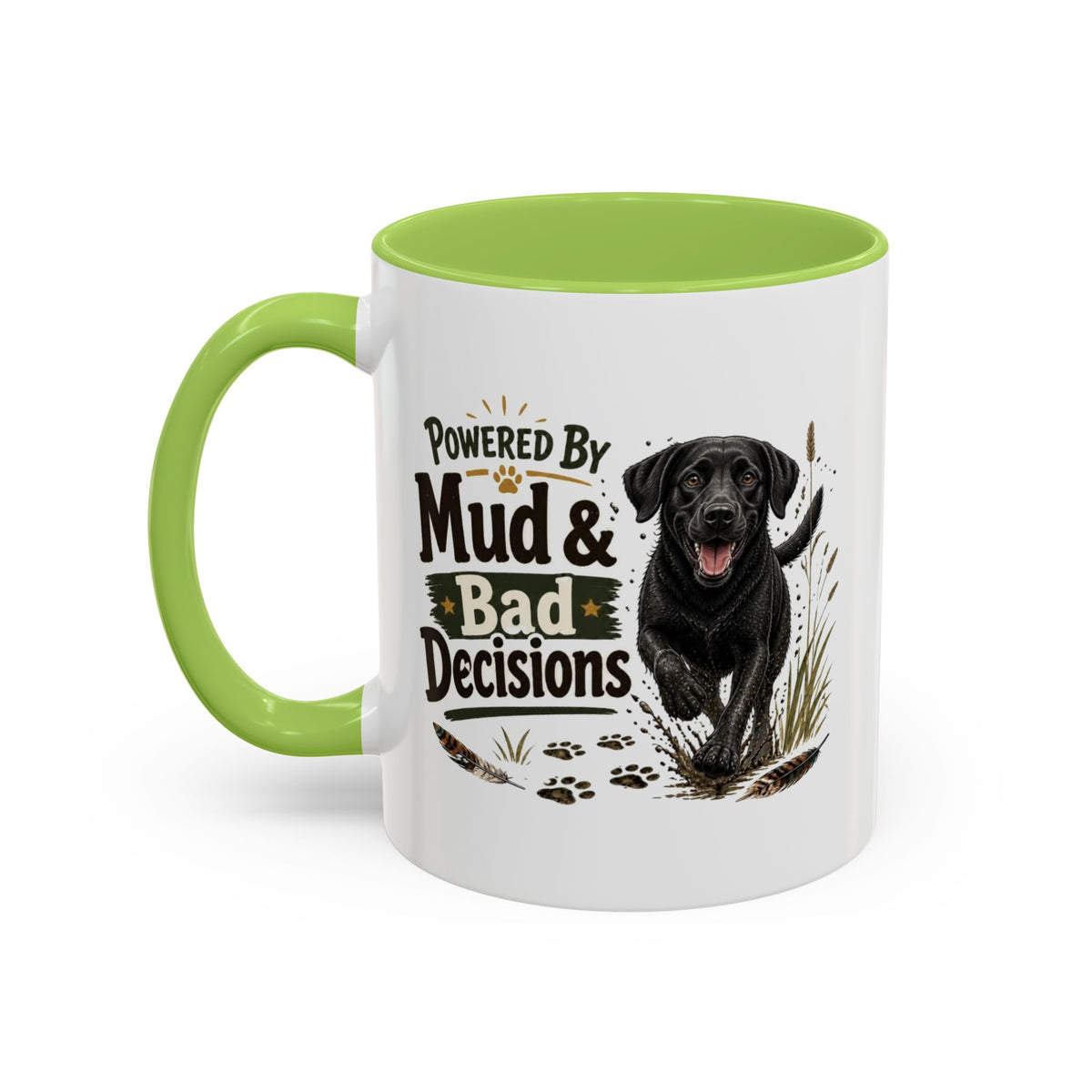 Funny Black Labrador Mug - Powered By Mud & Bad Decisions, Muddy Dog Owner Gift, Gundog Lover Coffee Mug, 11oz