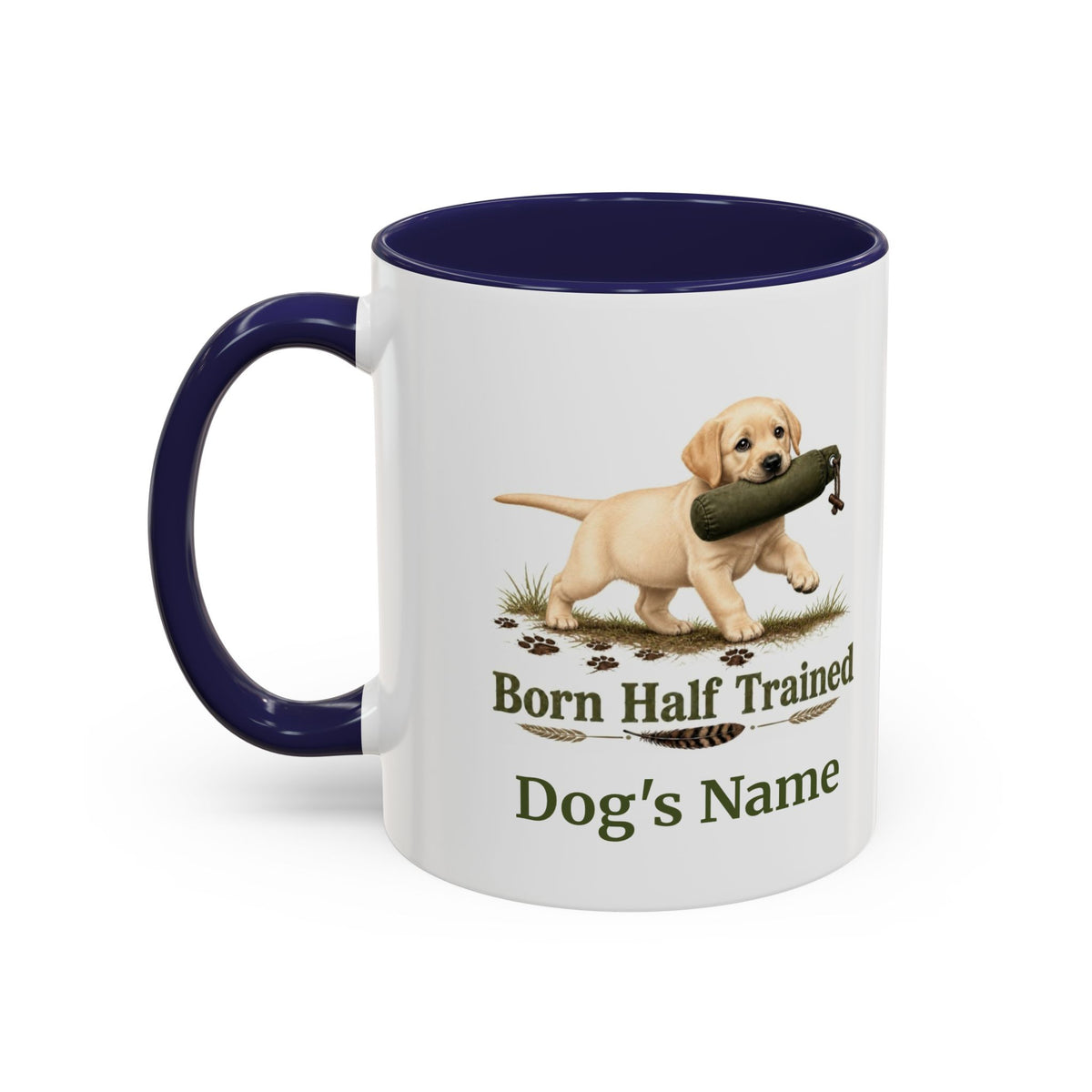Personalised Yellow Labrador Puppy Mug - Born Half Trained - Custom Dog Name, Training Dummy Gun Dog Gift, 11oz