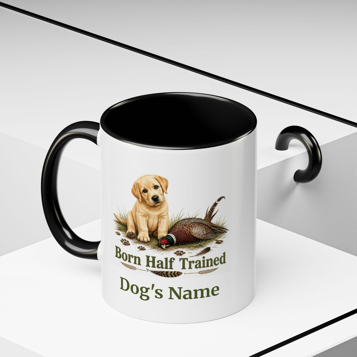 Personalised Yellow Labrador Puppy Mug - Born Half Trained - Custom Dog Name, Pheasant Gun Dog Gift, 11oz