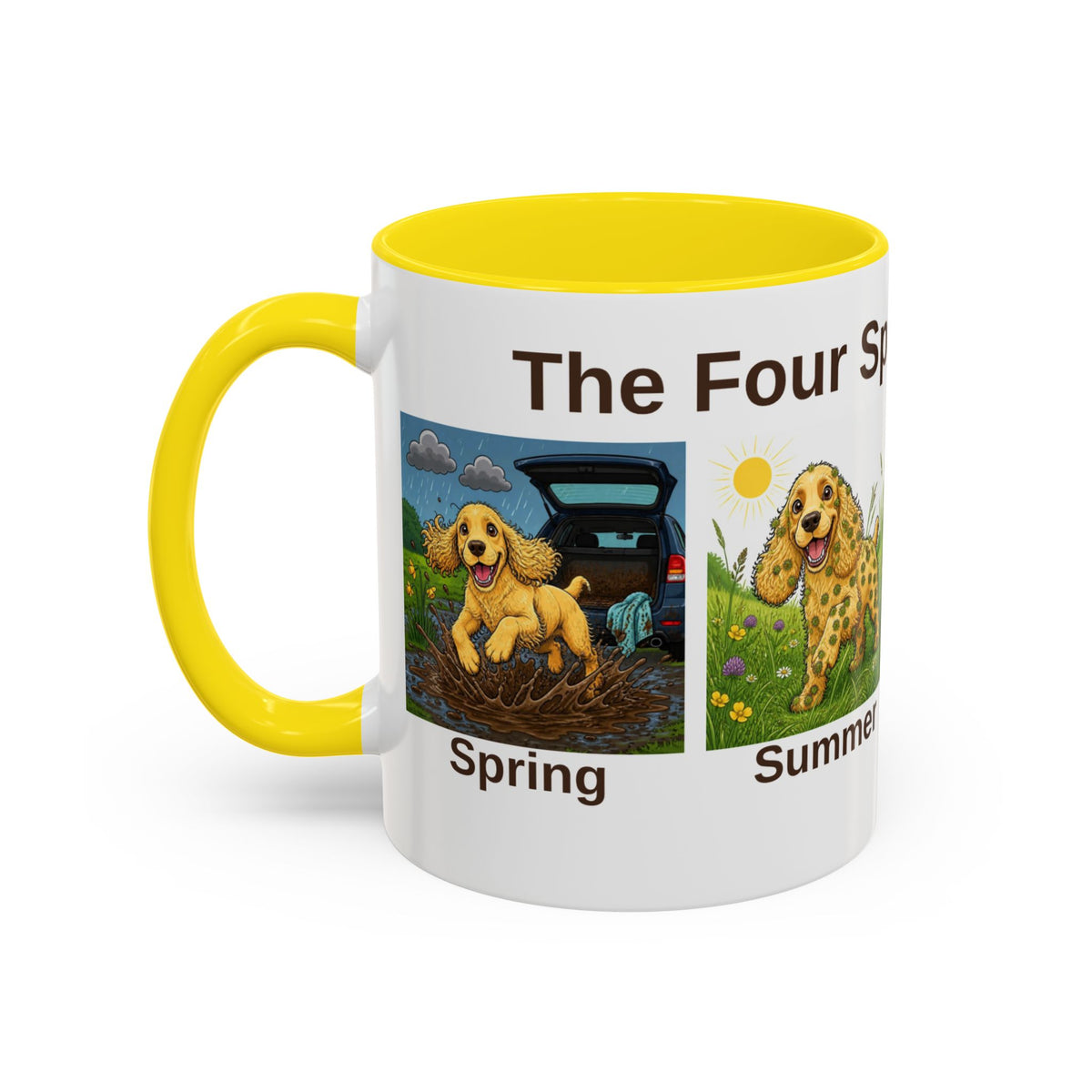 Four Spaniel Seasons Mug - Cocker Spaniel - Yellow (Golden)