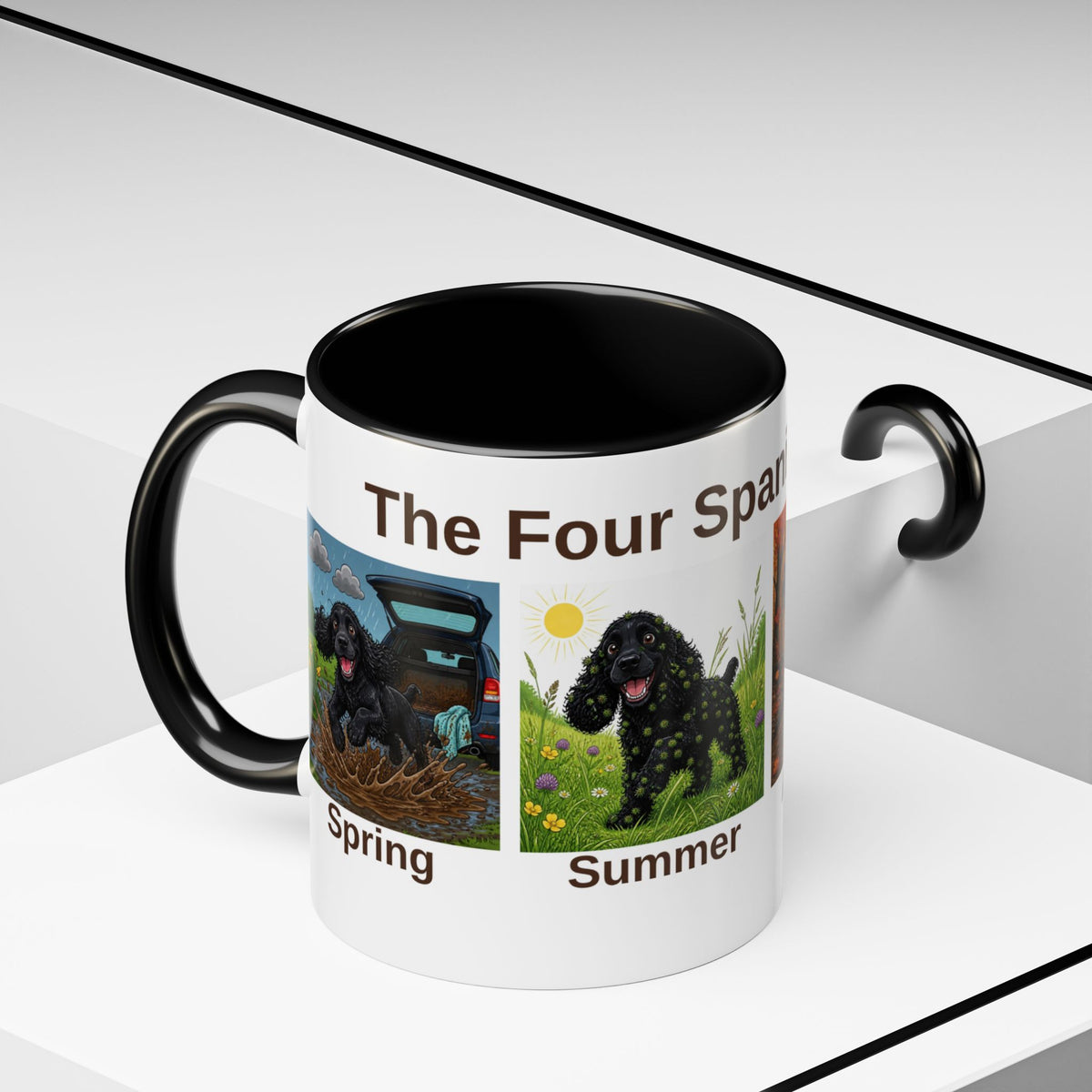 Four Spaniel Seasons Mug - Cocker Spaniel - Black