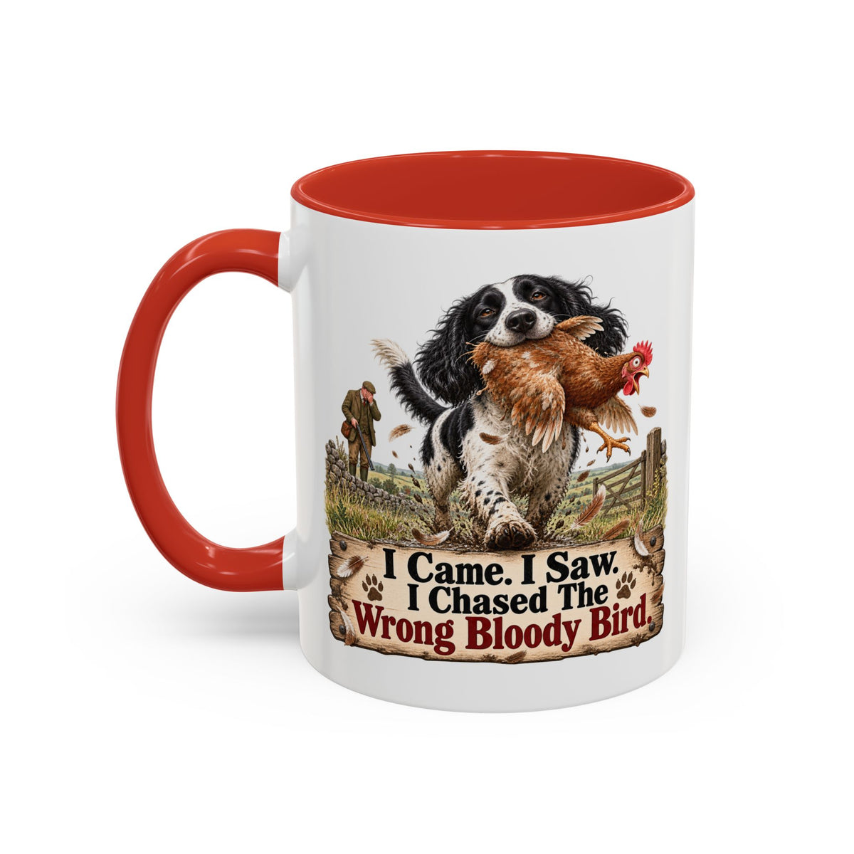 Funny Black and White Springer Spaniel Mug - I Came I Saw I Chased the Wrong Bloody Bird, Gundog Gift, Shooting Dog Mug, 11oz