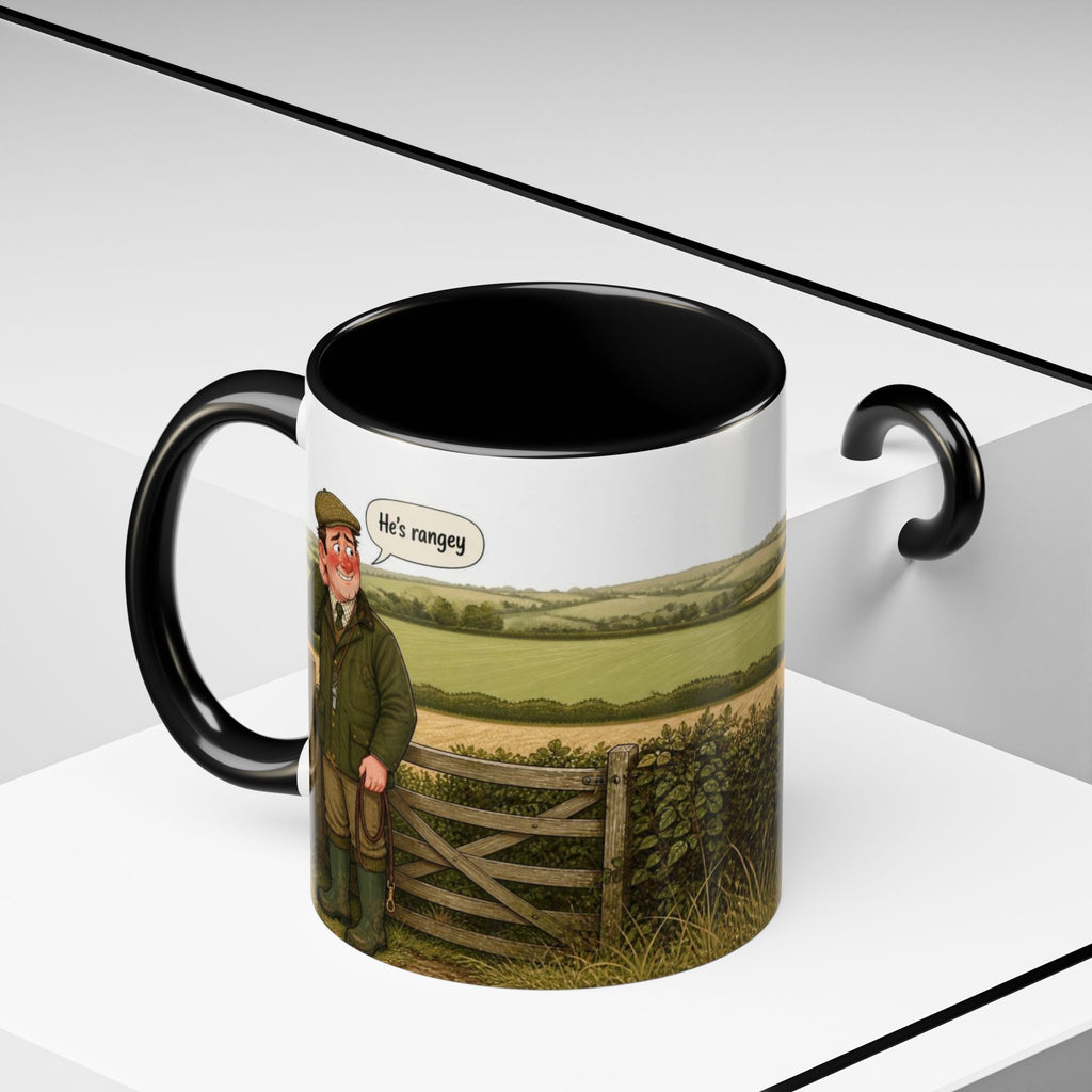 Funny Black Labrador Mug - He's Rangey, Working Gun Dog Gift, Dog Recall Mug, 11oz