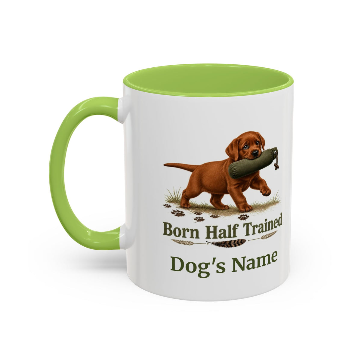 Personalised Fox Red Labrador Puppy Mug - Born Half Trained - Custom Dog Name, Training Dummy Gun Dog Gift, 11oz