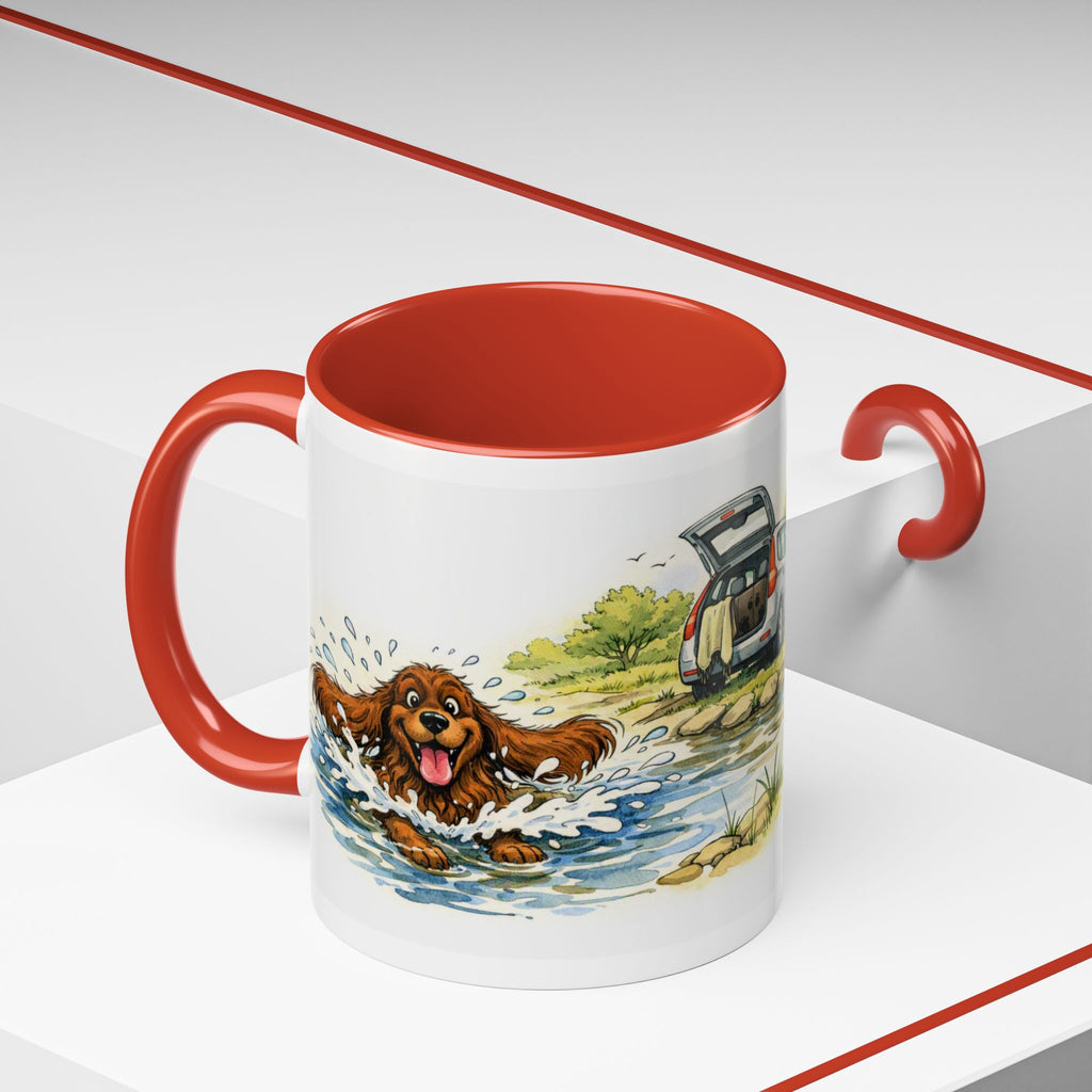 Funny chocolate cocker spaniel mug, wet spaniel and car – view 8