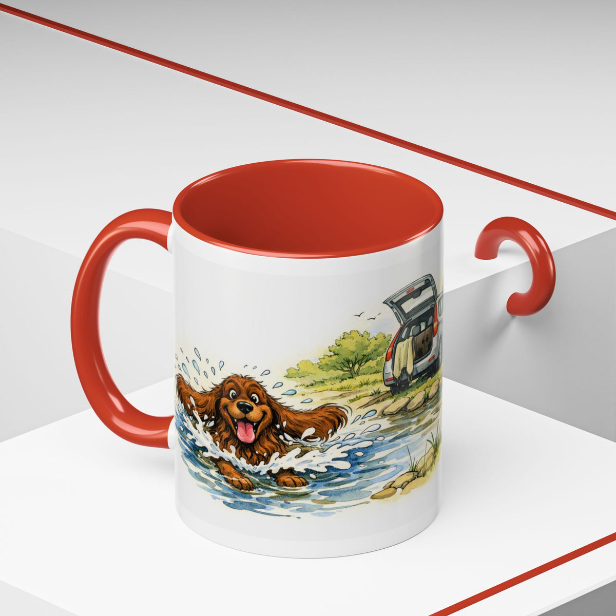 Funny chocolate cocker spaniel mug, wet spaniel and car – view 8