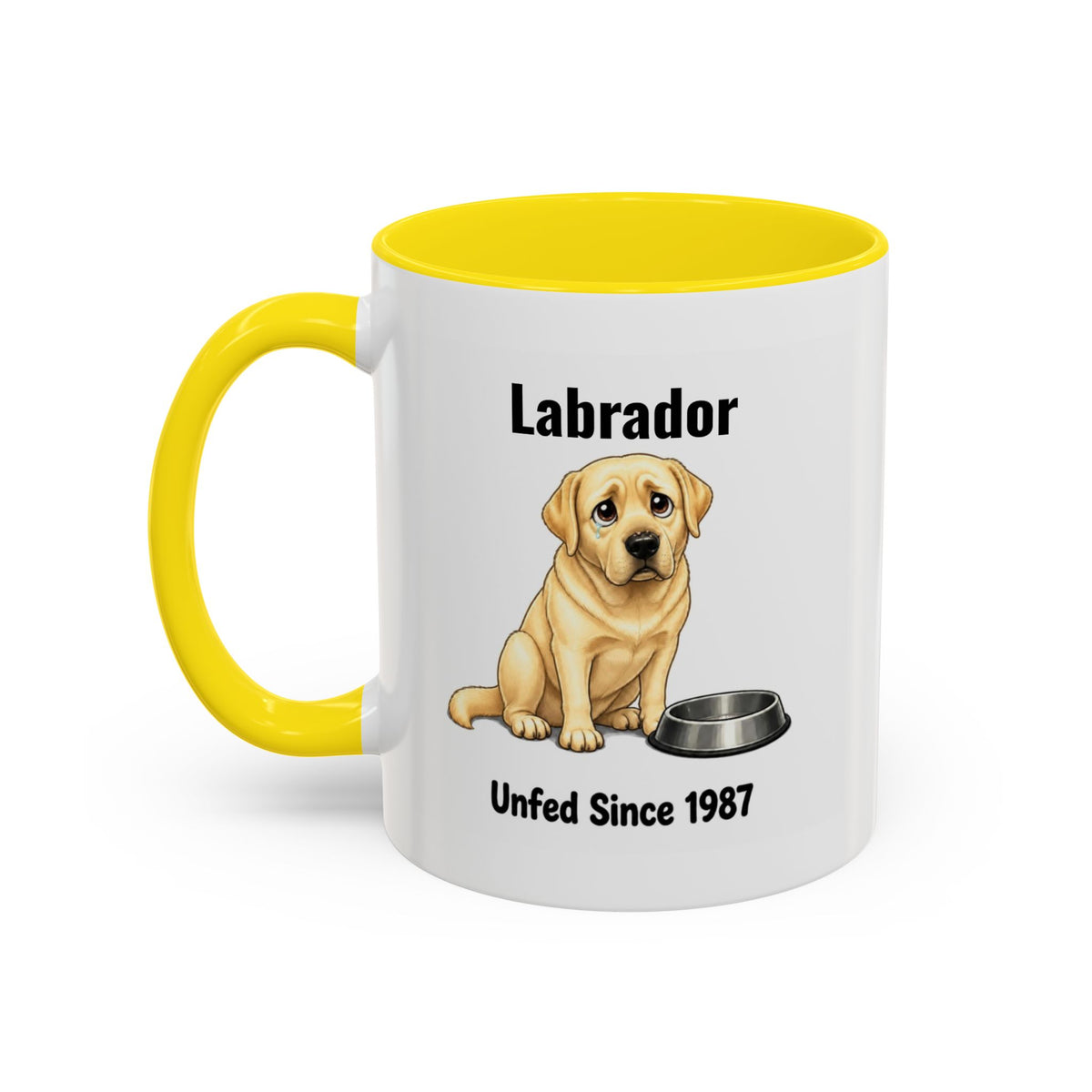 Personalised Yellow Labrador Mug - Unfed Since 1987 - Custom Dog Name, Funny Greedy Lab Gift, 11oz