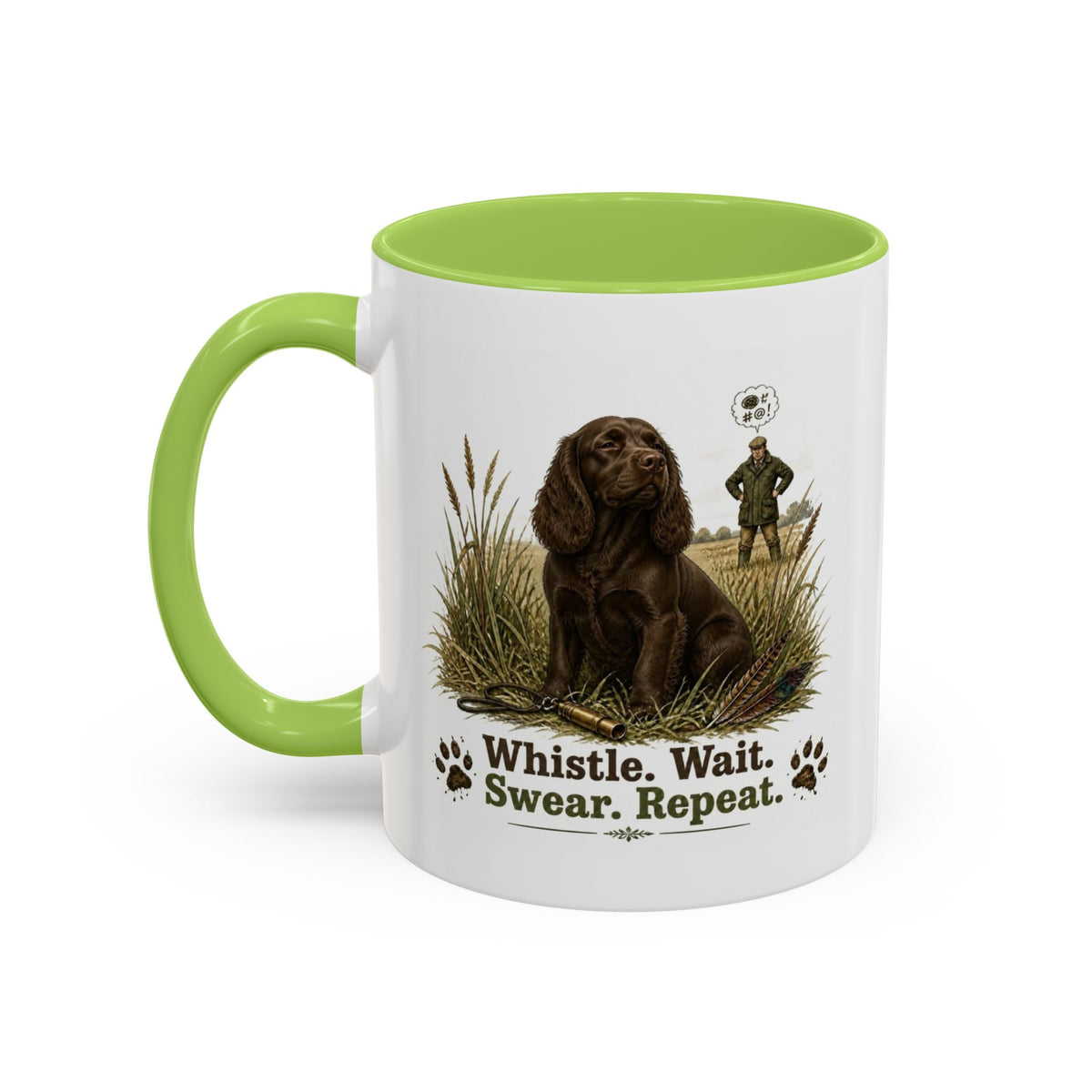 Funny Chocolate Cocker Spaniel Mug - Whistle. Wait. Swear. Repeat. Working Gun Dog Gift, Dog Training Mug, 11oz