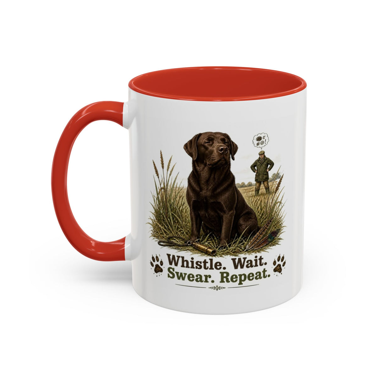 Funny Chocolate Labrador Mug - Whistle. Wait. Swear. Repeat. Working Gun Dog Gift, Dog Training Mug, 11oz