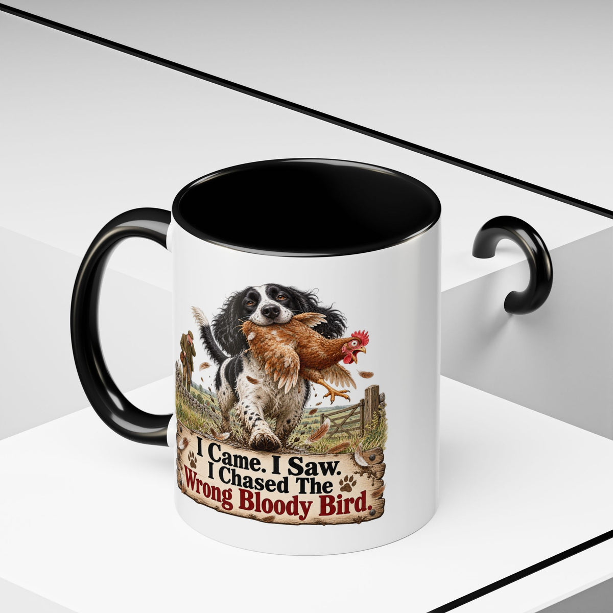 Funny Black and White Springer Spaniel Mug - I Came I Saw I Chased the Wrong Bloody Bird, Gundog Gift, Shooting Dog Mug, 11oz
