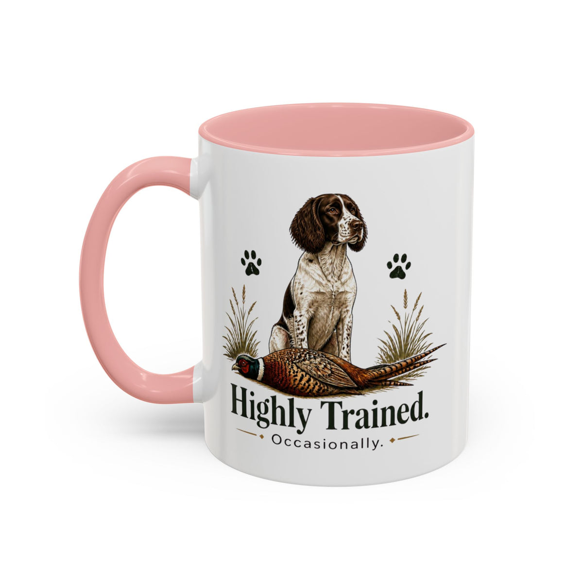 Funny Liver and White Springer Spaniel Mug - Highly Trained Occasionally, Gundog Owner Gift, Shooting Dog Lover Coffee Mug, 11oz