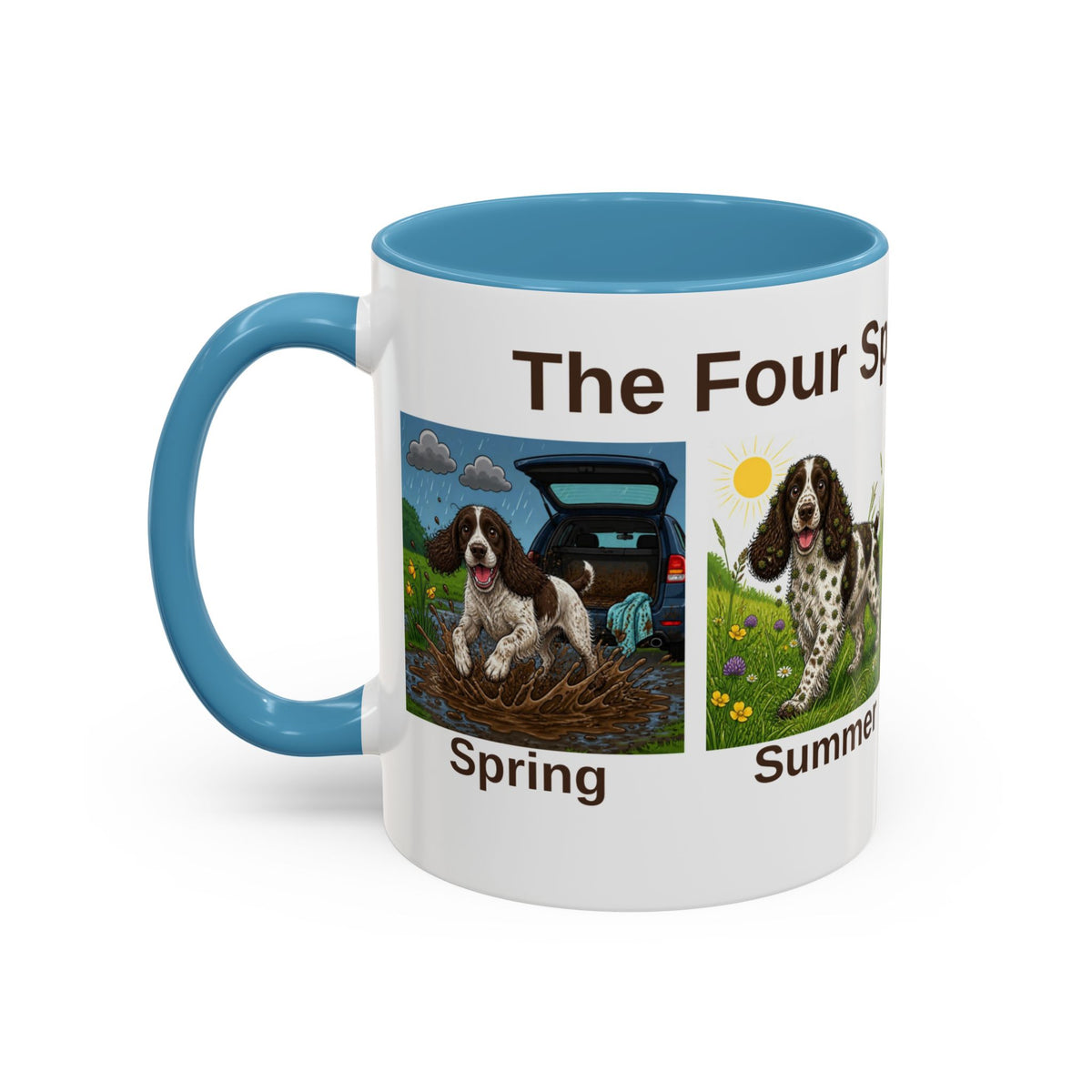 Four Spaniel Seasons Mug - Springer Spaniel - Liver & White