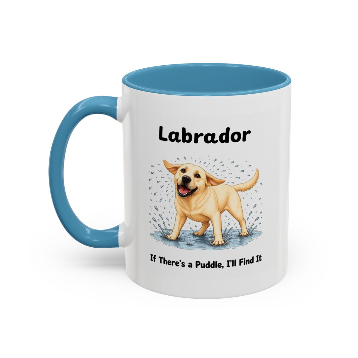 Personalised Yellow Labrador Mug - If There's a Puddle, I'll Find It - Custom Dog Name, Funny Wet Dog Gift, 11oz