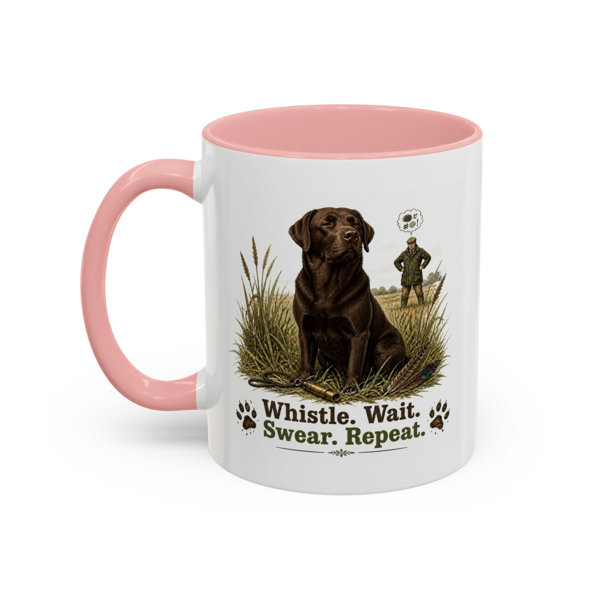 Funny Chocolate Labrador Mug - Whistle. Wait. Swear. Repeat. Working Gun Dog Gift, Dog Training Mug, 11oz