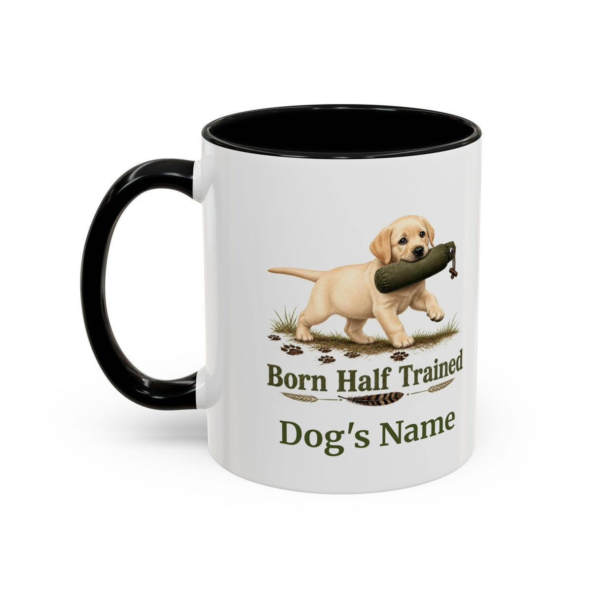 Personalised Yellow Labrador Puppy Mug - Born Half Trained - Custom Dog Name, Training Dummy Gun Dog Gift, 11oz