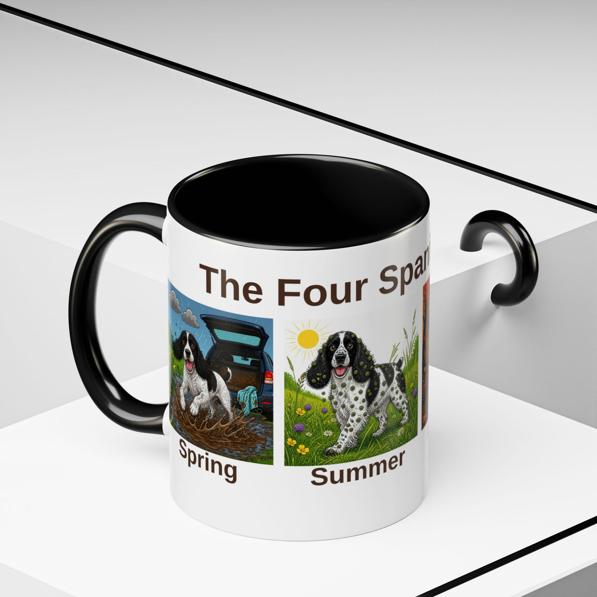 Four Spaniel Seasons Mug - Springer Spaniel - Black & White