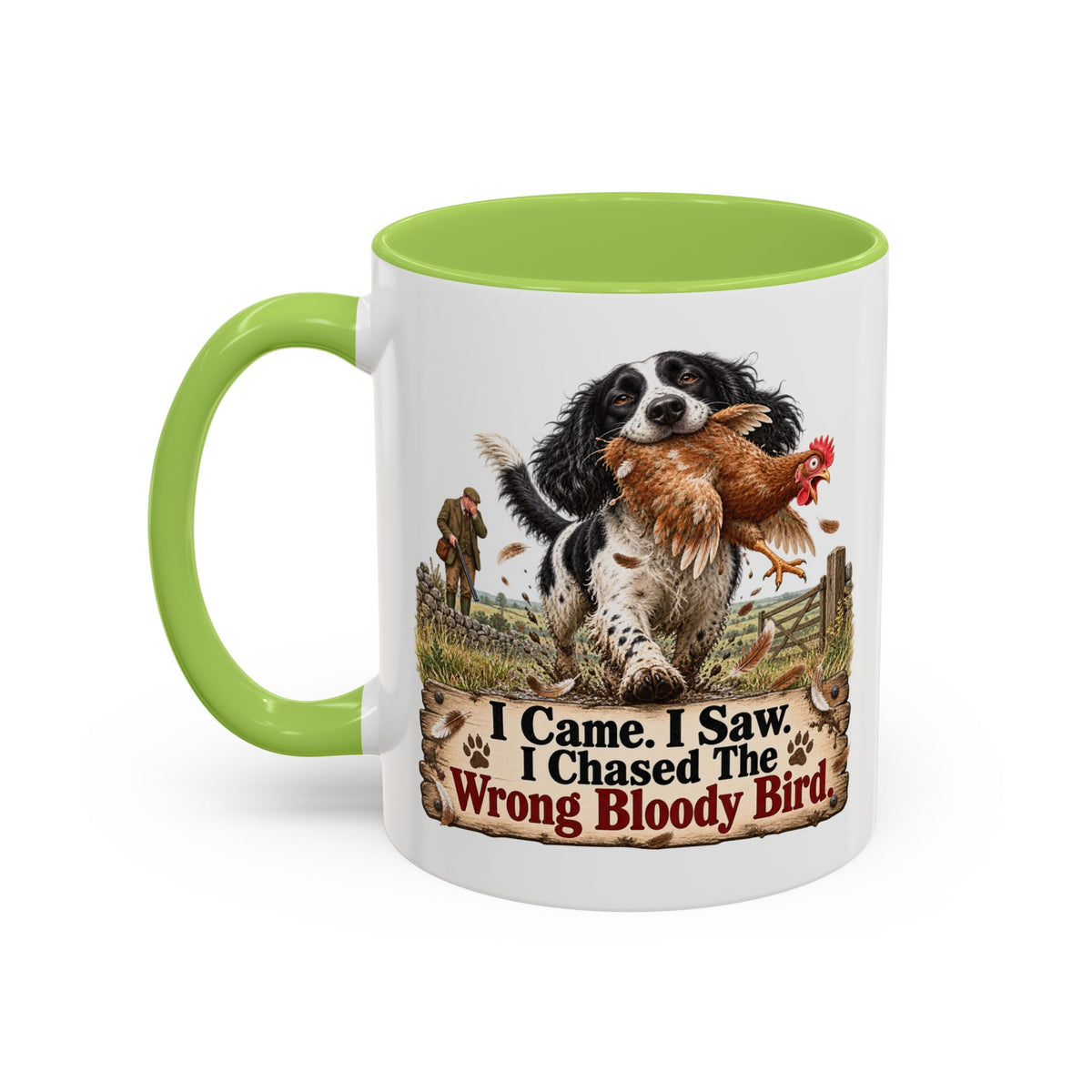 Funny Black and White Springer Spaniel Mug - I Came I Saw I Chased the Wrong Bloody Bird, Gundog Gift, Shooting Dog Mug, 11oz