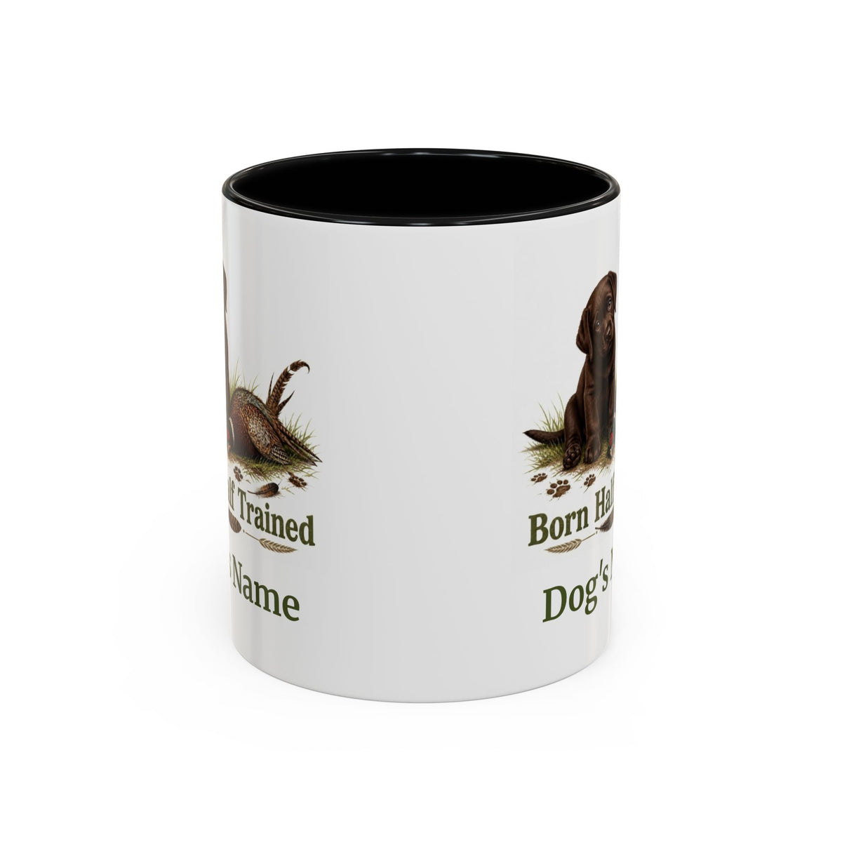 Personalised Chocolate Labrador Puppy Mug - Born Half Trained - Custom Dog Name, Pheasant Gun Dog Gift, 11oz