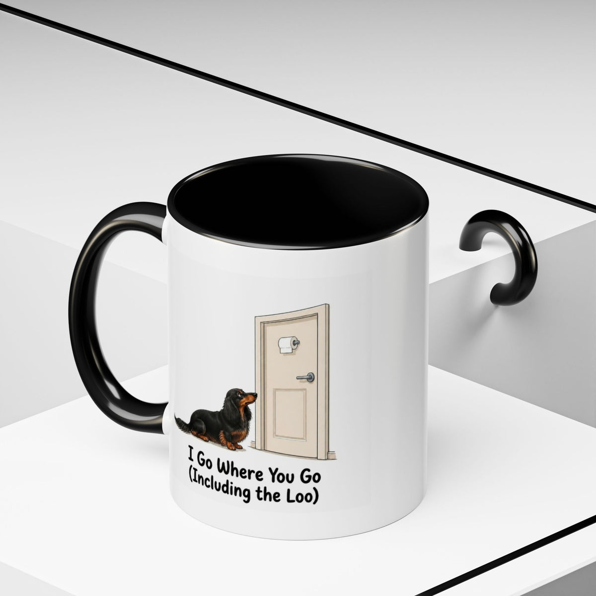 I Go Where You Go Mug - Mini Long Haired Dachshund - Black & Tan