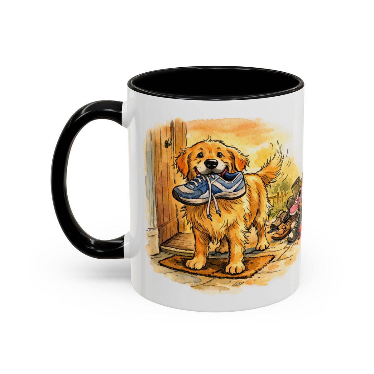 Funny golden retriever mug, dog with a stolen shoe – view 6