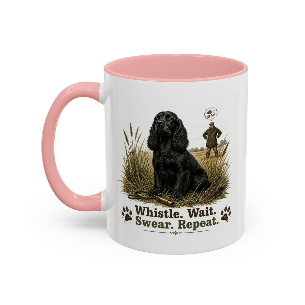 Funny Black Cocker Spaniel Mug - Whistle. Wait. Swear. Repeat. Working Gun Dog Gift, Dog Training Mug, 11oz