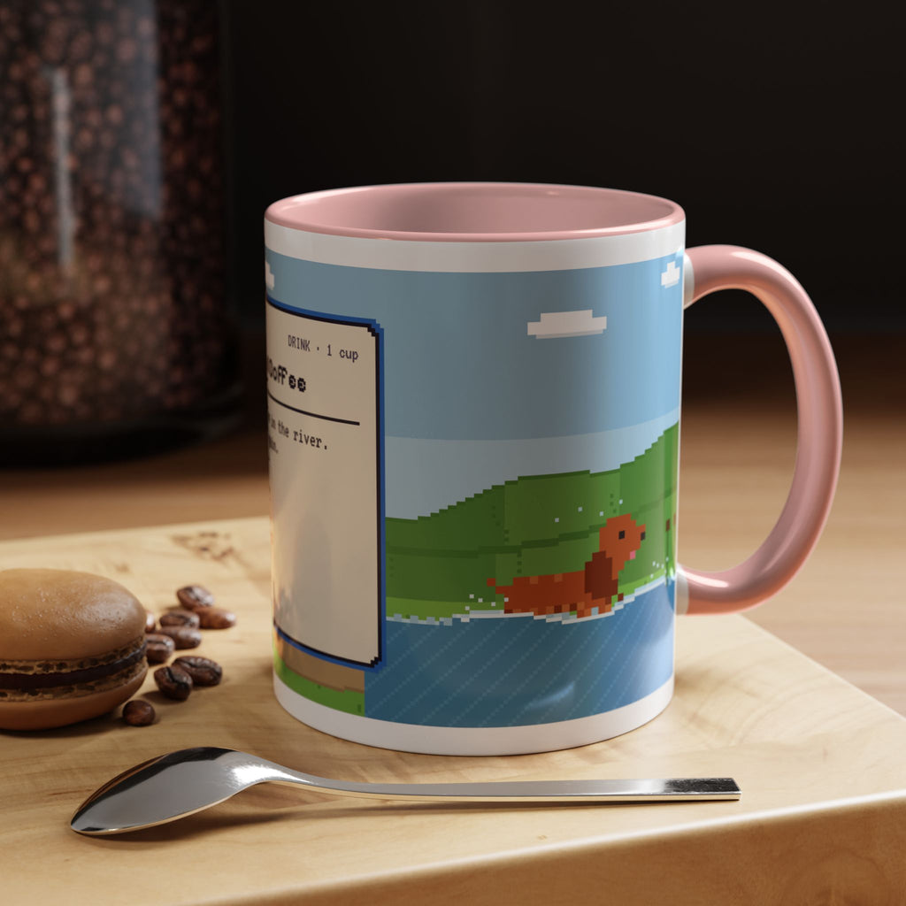 Spaniel Coffee pixel art mug with spaniel paddling in water – view 13
