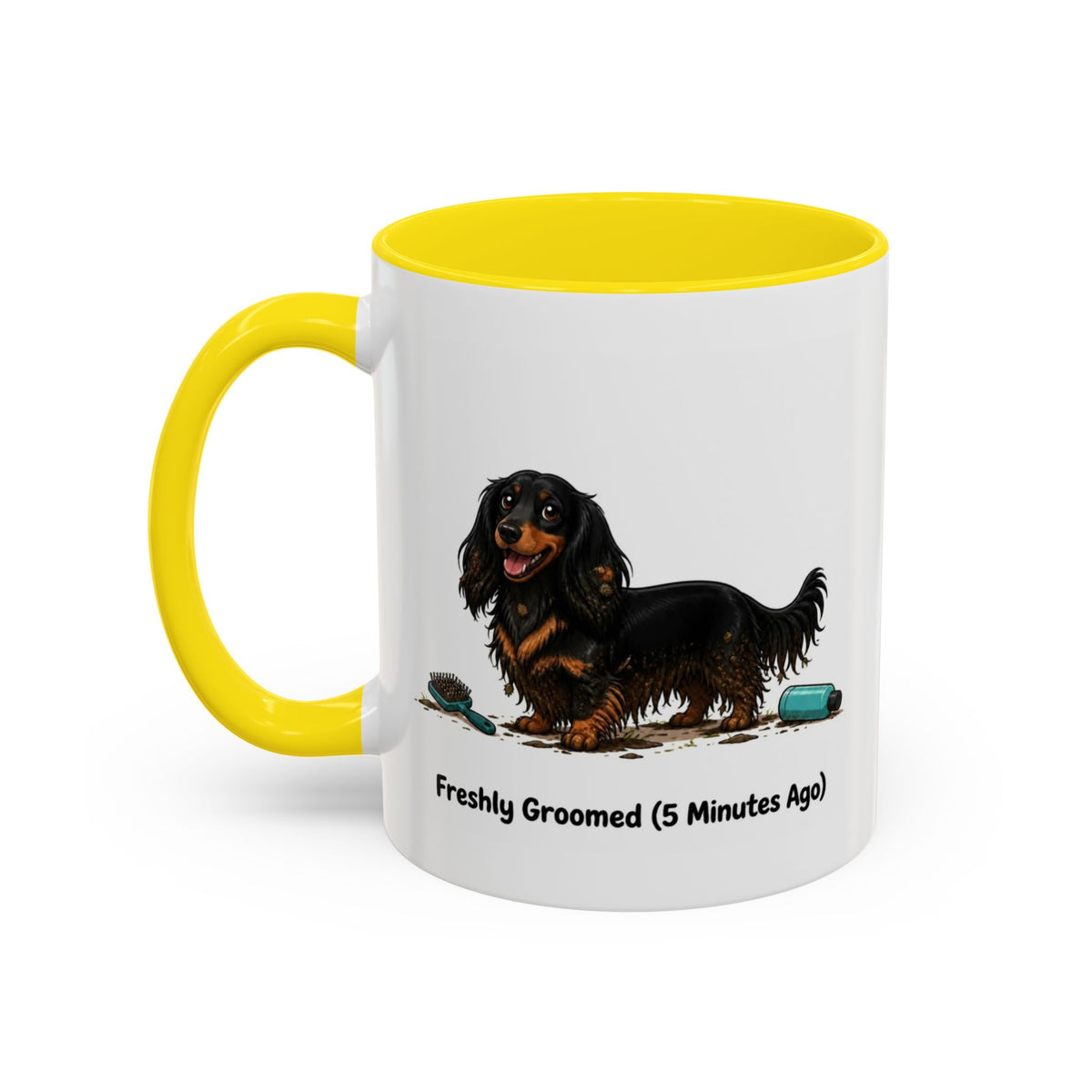 Freshly Groomed Mug - Mini Long Haired Dachshund - Black & Tan