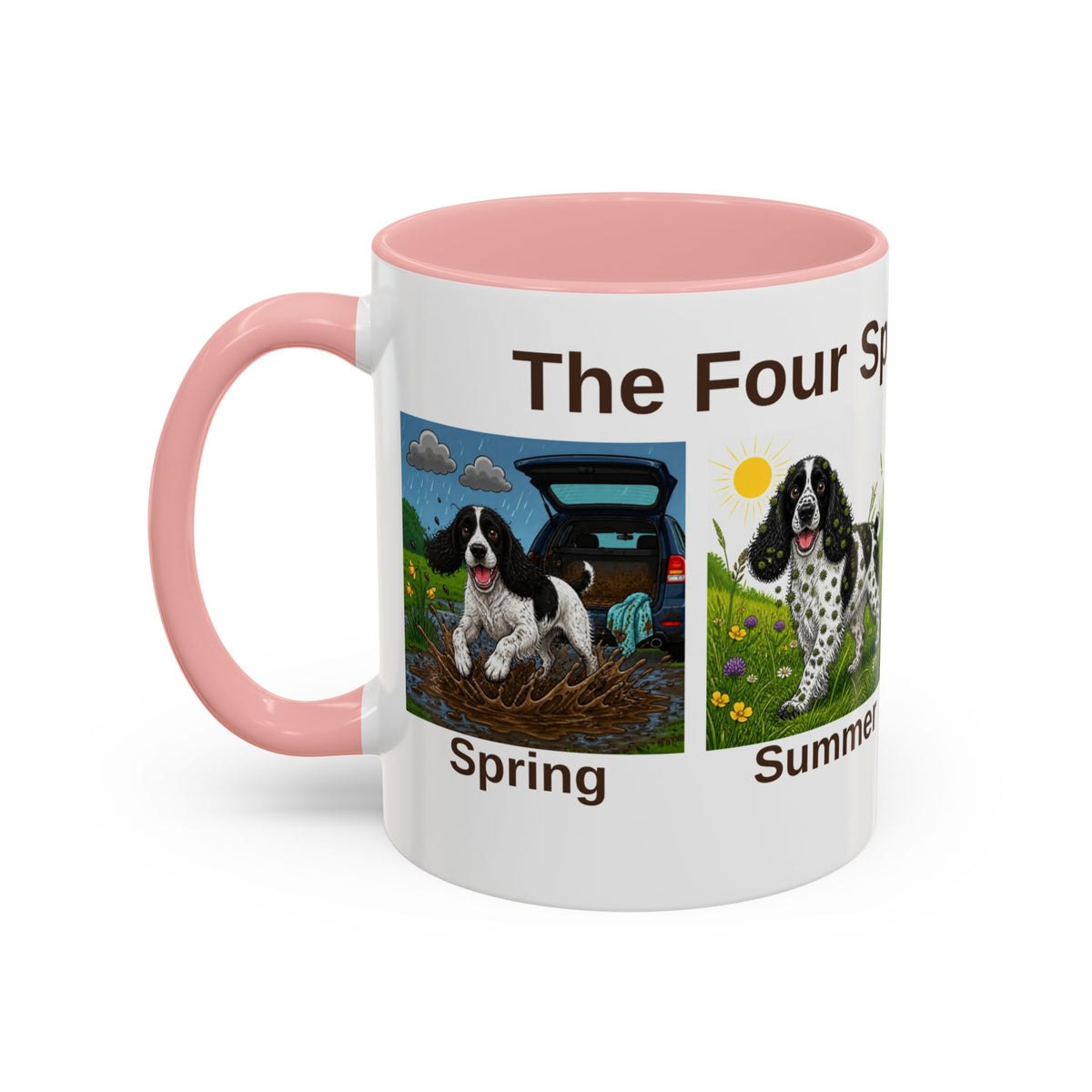 Four Spaniel Seasons Mug - Springer Spaniel - Black & White