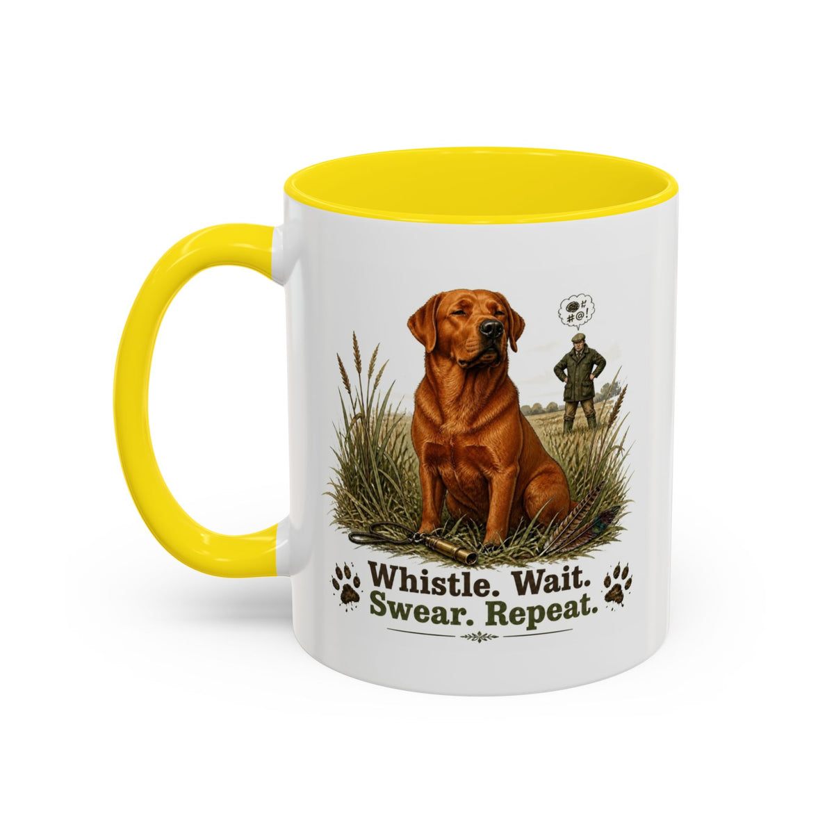 Funny Fox Red Labrador Mug - Whistle. Wait. Swear. Repeat. Working Gun Dog Gift, Dog Training Mug, 11oz