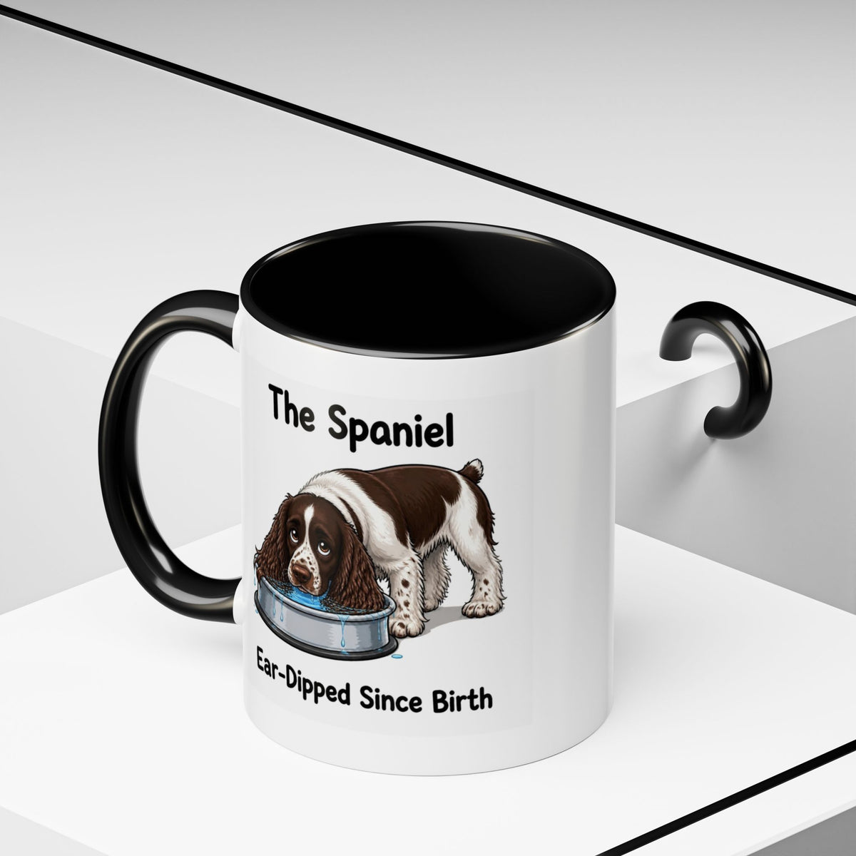 Funny Liver & White Springer Spaniel Mug - The Spaniel, Ear-Dipped Since Birth, Spaniel Owner Gift, Dog Lover Coffee Mug, 11oz