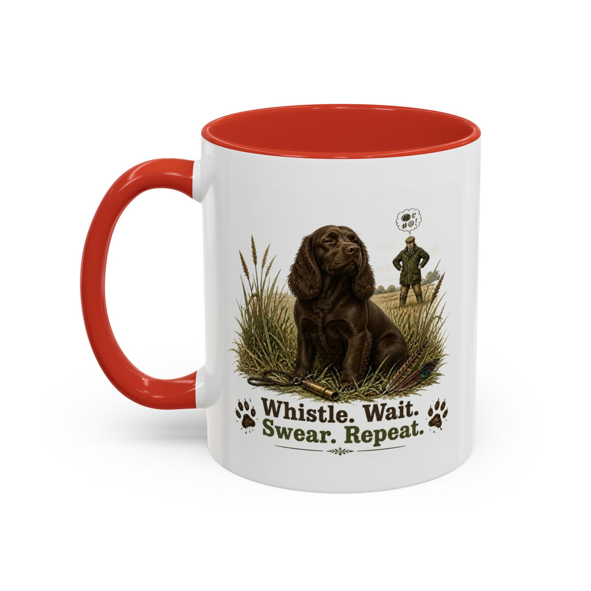 Funny Chocolate Cocker Spaniel Mug - Whistle. Wait. Swear. Repeat. Working Gun Dog Gift, Dog Training Mug, 11oz