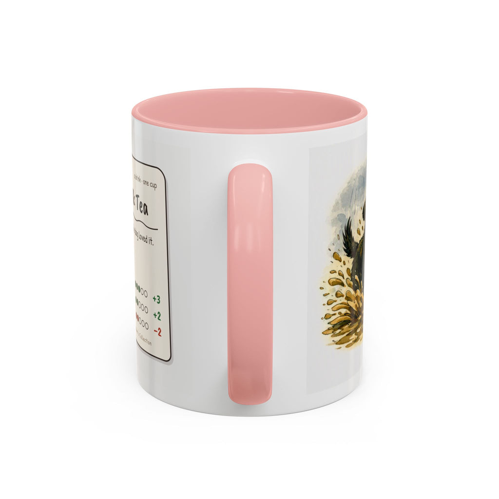 Rainy Walk Tea mug, woman with black dog on a muddy rainy walk – view 10