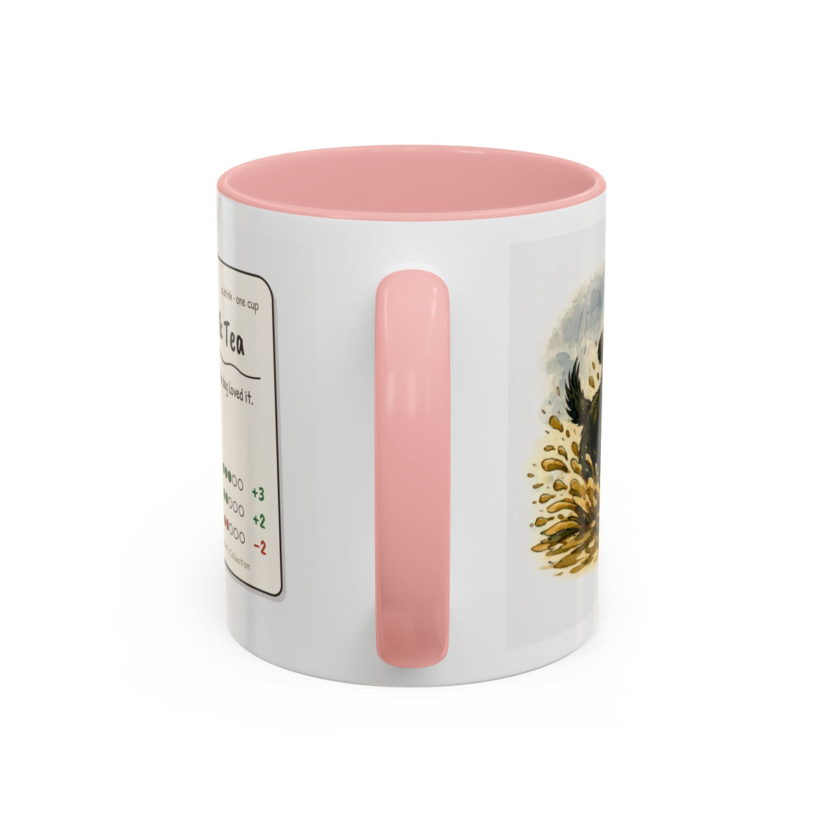 Rainy Walk Tea mug, woman with black dog on a muddy rainy walk – view 10