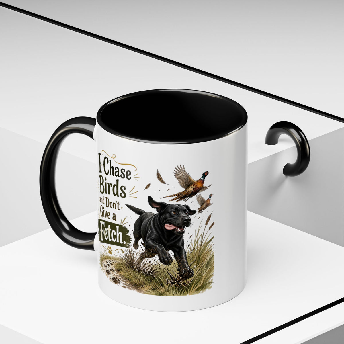 Funny Black Labrador Mug - I Chase Birds and Don't Give a Fetch, Working Gun Dog Gift, Pheasant Shooting Mug, 11oz