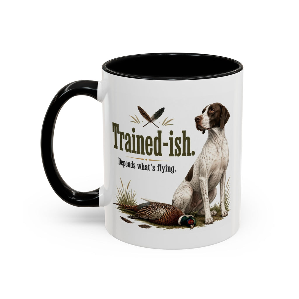 Funny English Pointer Mug - Trained-ish Depends What's Flying, Working Gun Dog Gift, Pheasant Shooting Mug, 11oz