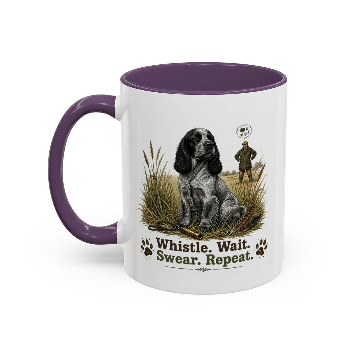 Funny Blue Roan Cocker Spaniel Mug - Whistle. Wait. Swear. Repeat. Working Gun Dog Gift, Dog Training Mug, 11oz