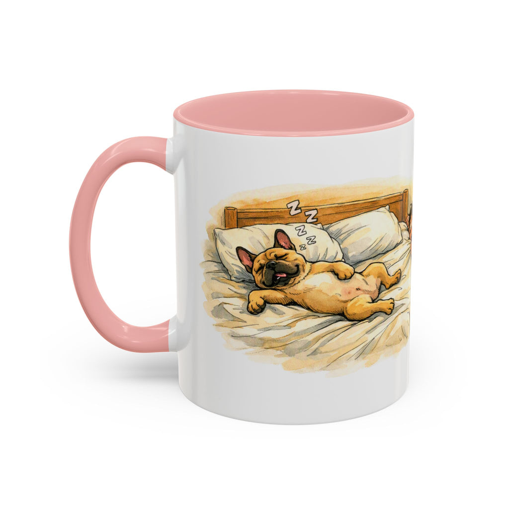 Funny French bulldog mug, snoring Frenchie hogging the bed – view 17