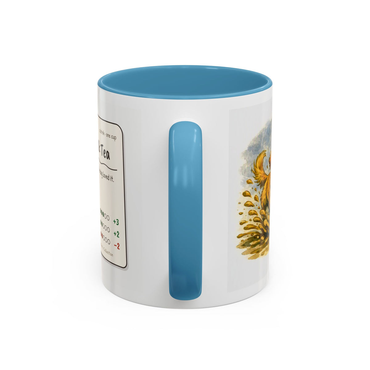 Rainy Walk Tea mug, woman with golden dog on a muddy rainy walk – view 11
