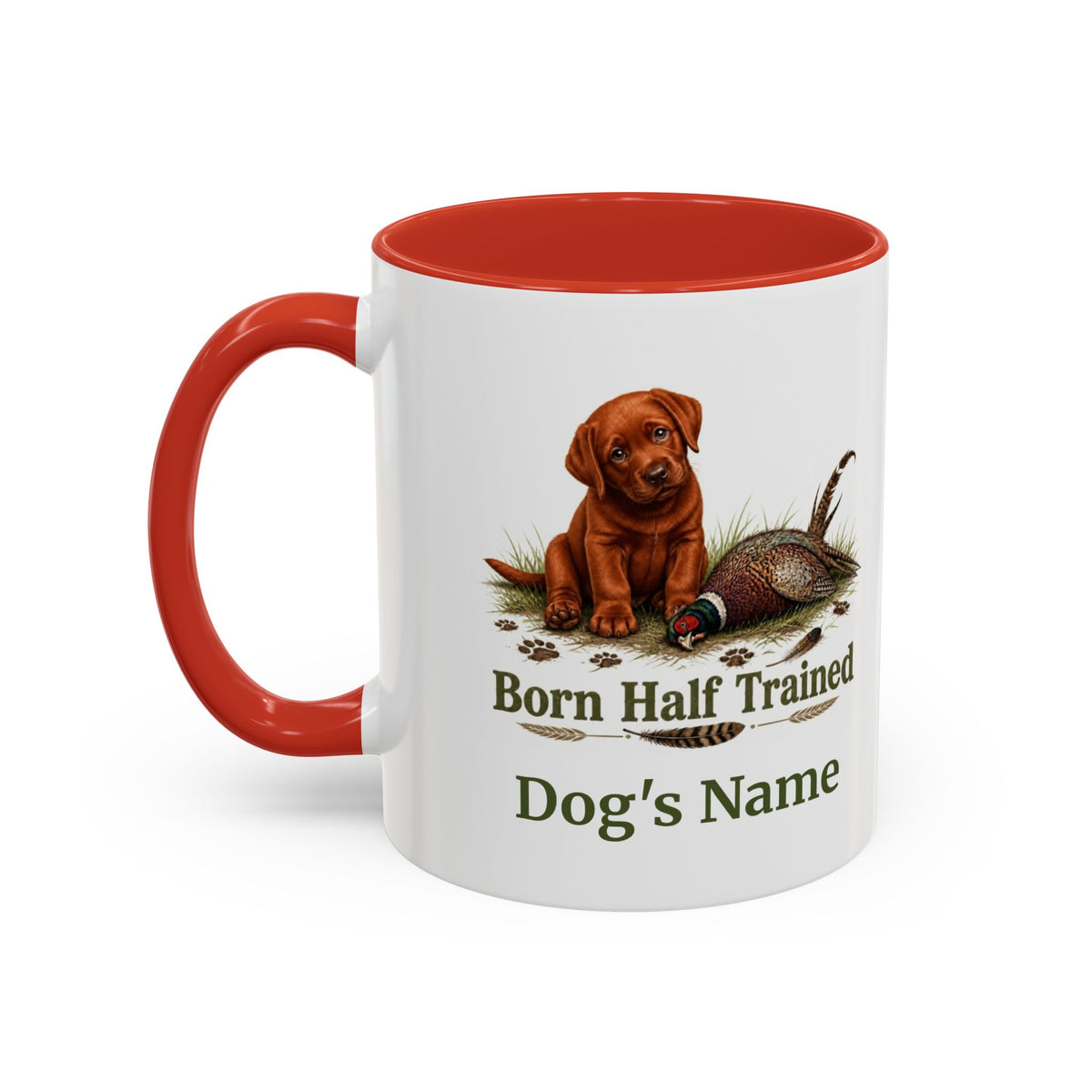 Personalised Fox Red Labrador Puppy Mug - Born Half Trained - Custom Dog Name, Pheasant Gun Dog Gift, 11oz