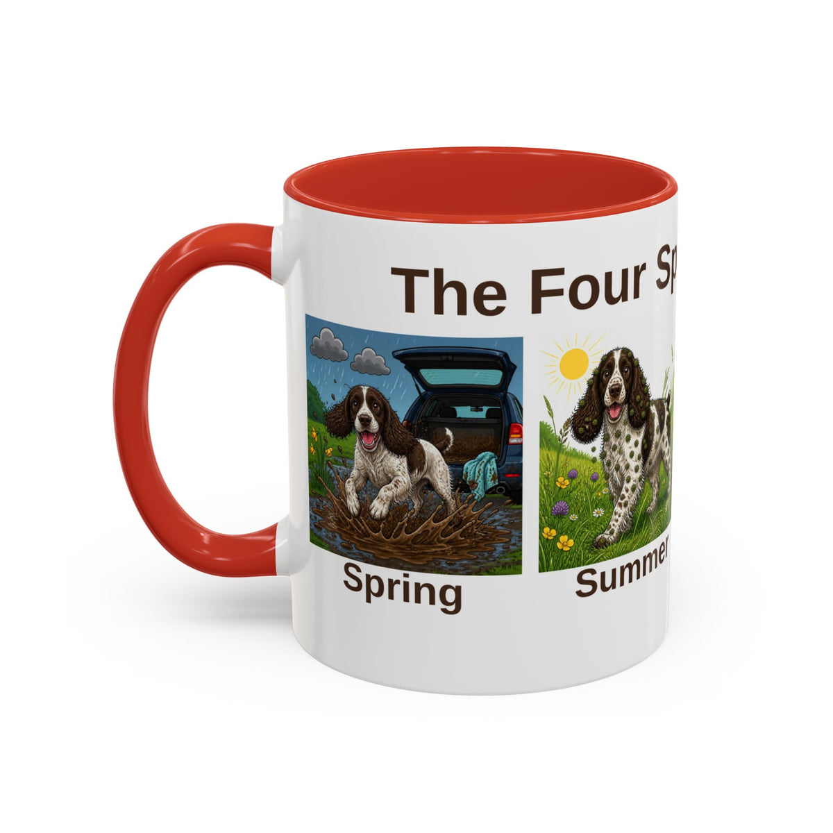 Four Spaniel Seasons Mug - Springer Spaniel - Liver & White