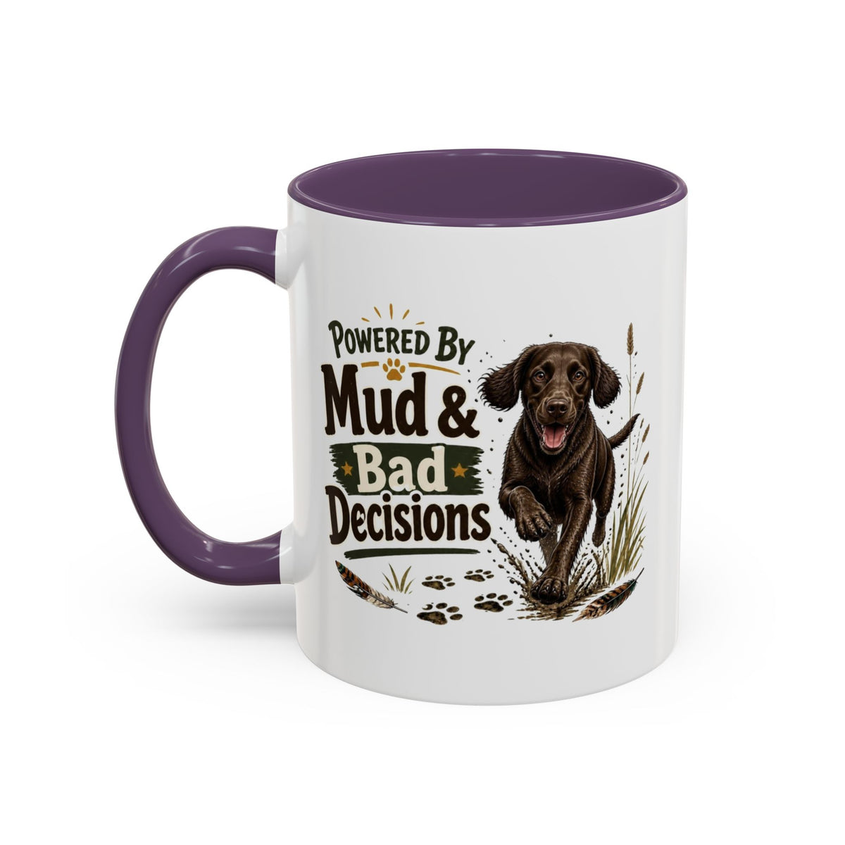 Funny Chocolate Cocker Spaniel Mug - Powered By Mud & Bad Decisions, Muddy Dog Owner Gift, Gundog Lover Coffee Mug, 11oz