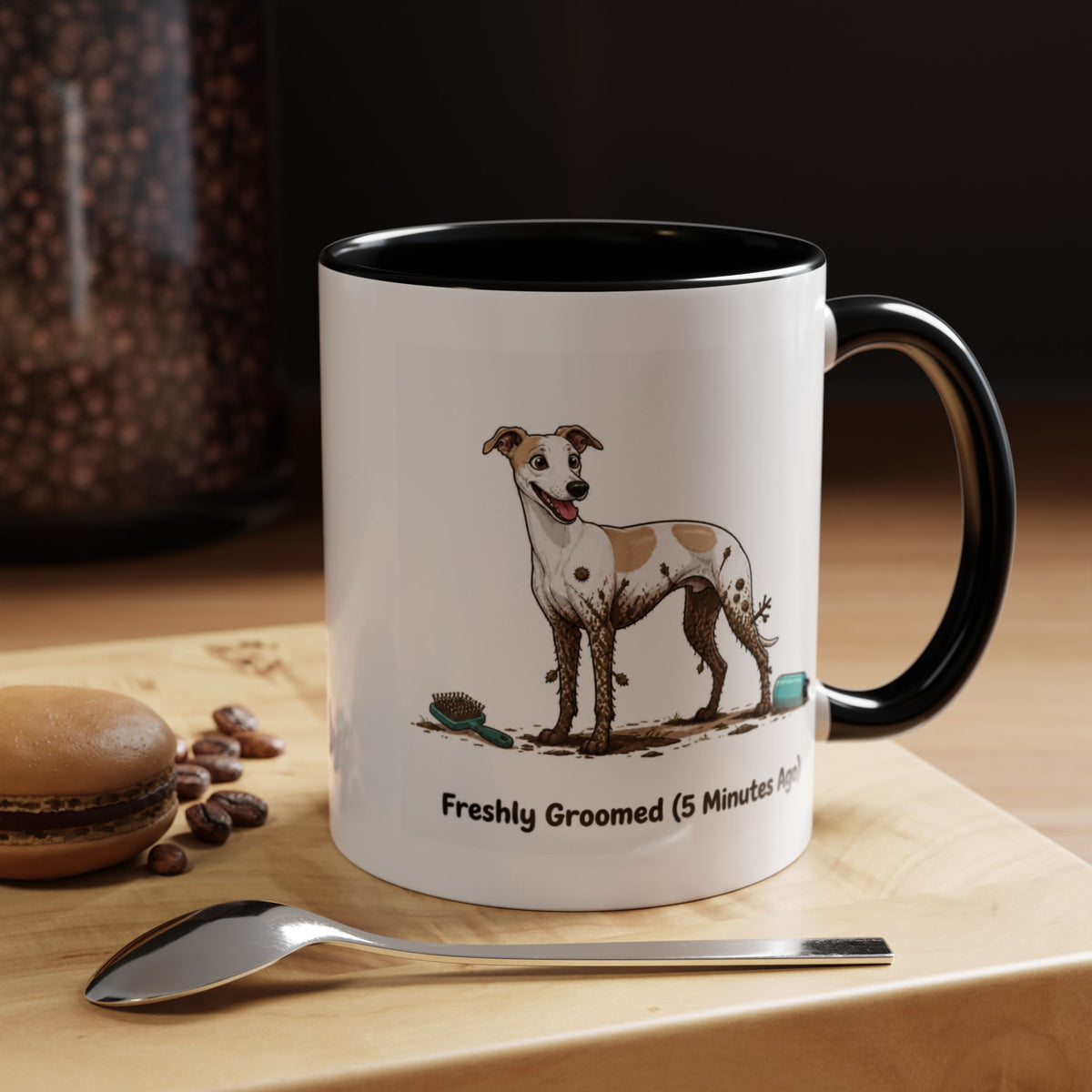 Freshly Groomed Mug - Whippet - White & Parti