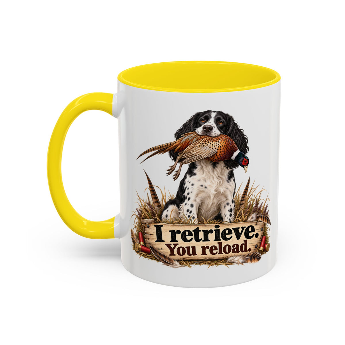 Funny Black and White Springer Spaniel Mug - I Retrieve You Reload, Gundog Owner Gift, Shooting Dog Lover Coffee Mug, 11oz