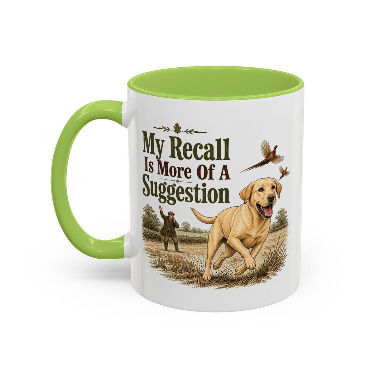 Funny Yellow Labrador Mug - My Recall Is More Of A Suggestion, Working Gun Dog Gift, Pheasant Shooting Mug, 11oz