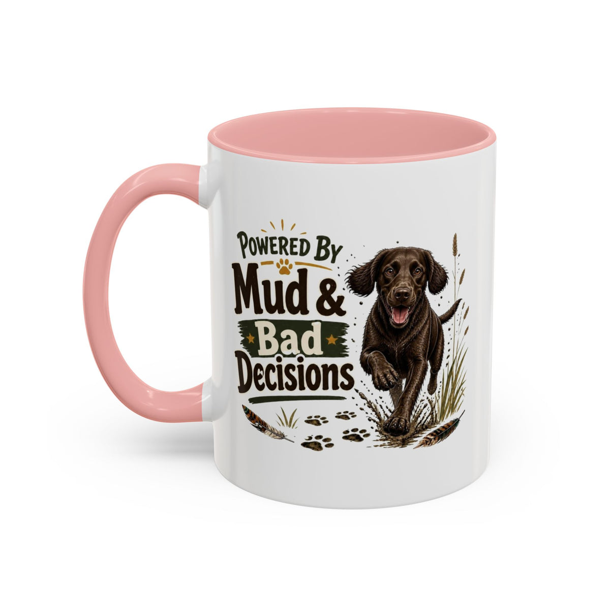 Funny Chocolate Cocker Spaniel Mug - Powered By Mud & Bad Decisions, Muddy Dog Owner Gift, Gundog Lover Coffee Mug, 11oz