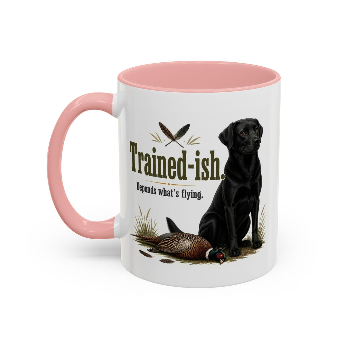 Funny Black Labrador Mug - Trained-ish Depends What's Flying, Working Gun Dog Gift, Pheasant Shooting Mug, 11oz